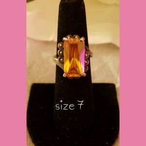 Sterling ring lt brown colored stone with marcasite Preowned  Size 7